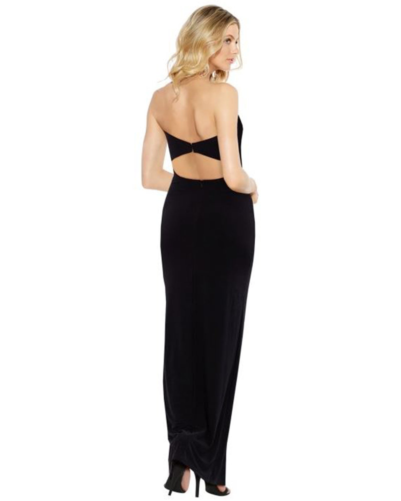 SKIVA strapless evening dress long black split gown open back sheath stretch fabric